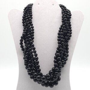 Black Multi Strand Acrylic Beaded Necklace With Adjustable Silver Chain Clasp